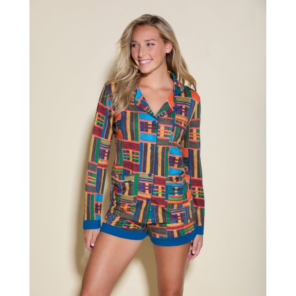Cosabella Modal Cotton ‎ Geometric Patchwork Pajama Multicolor Pjs Set Size 1X